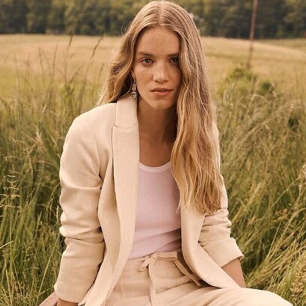 J. Crew Denim Stripe Cream Alfie Blazer Jacket